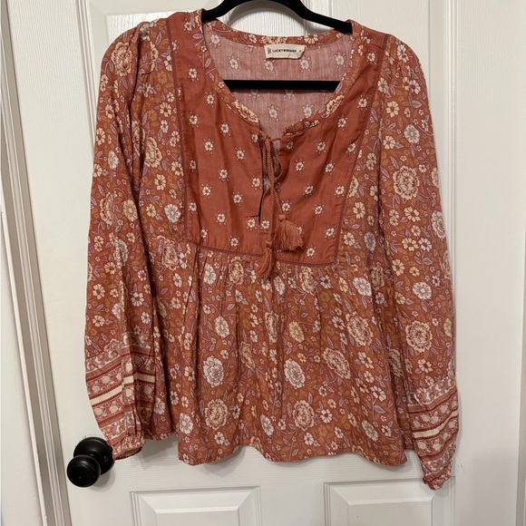LUCKY BRAND long sleeve boho tassel blouse size medium Aragon multi floral - Picture 3 of 8